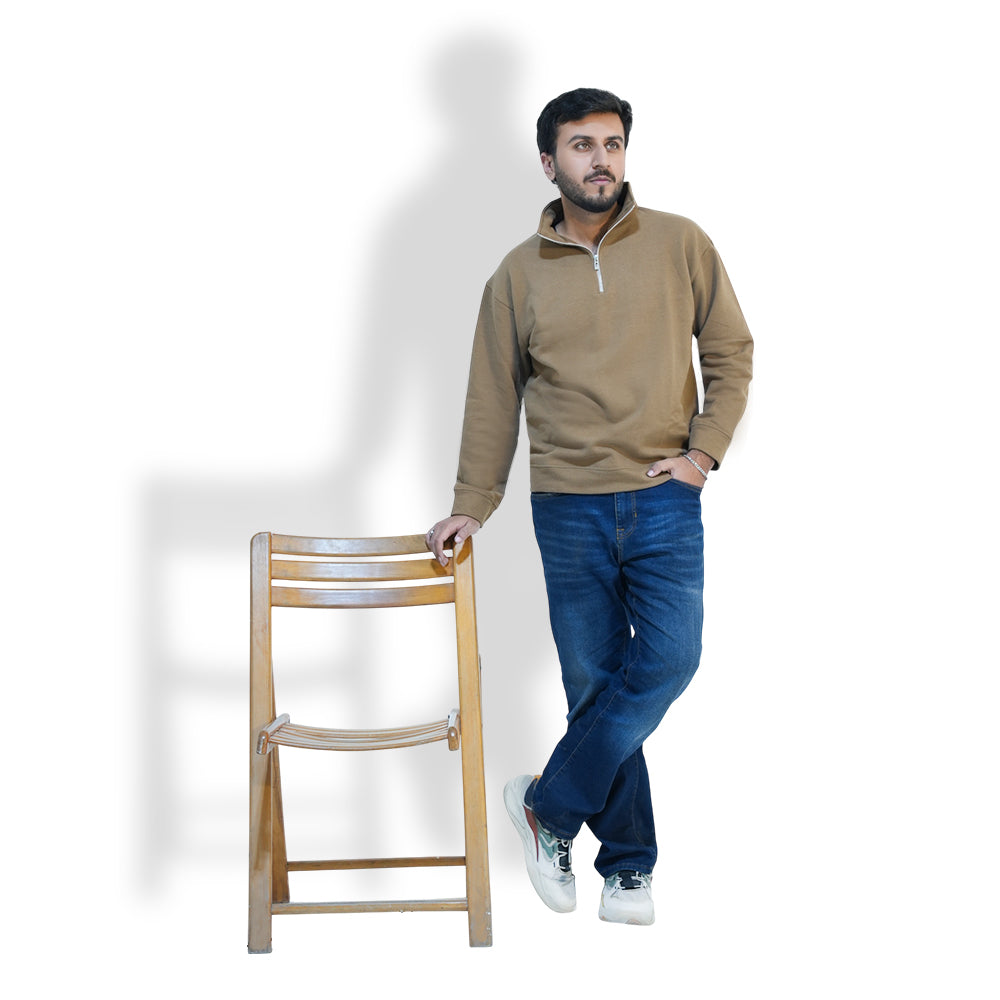 Men’s Quarter Zip Sweatshirt with Urdu Back Graphic – Relaxed Fit | Modern Streetwear