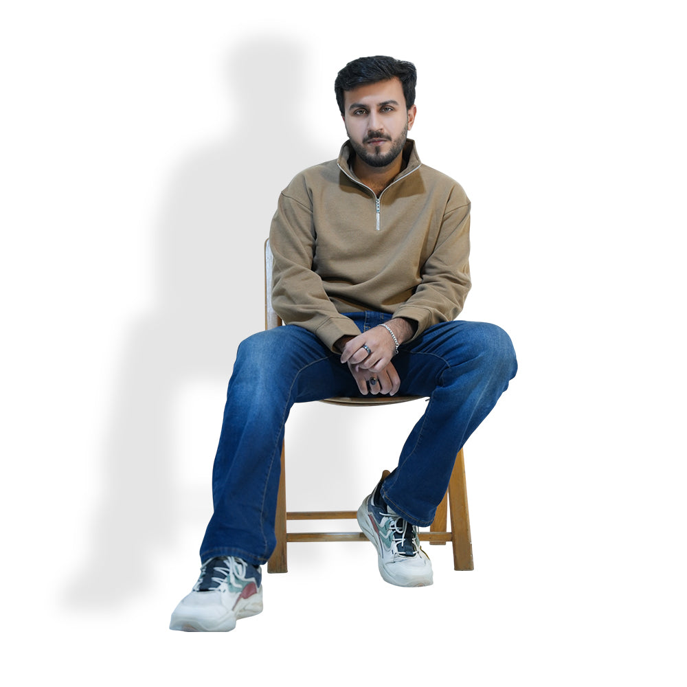 Men’s Quarter Zip Sweatshirt with Urdu Back Graphic – Relaxed Fit | Modern Streetwear